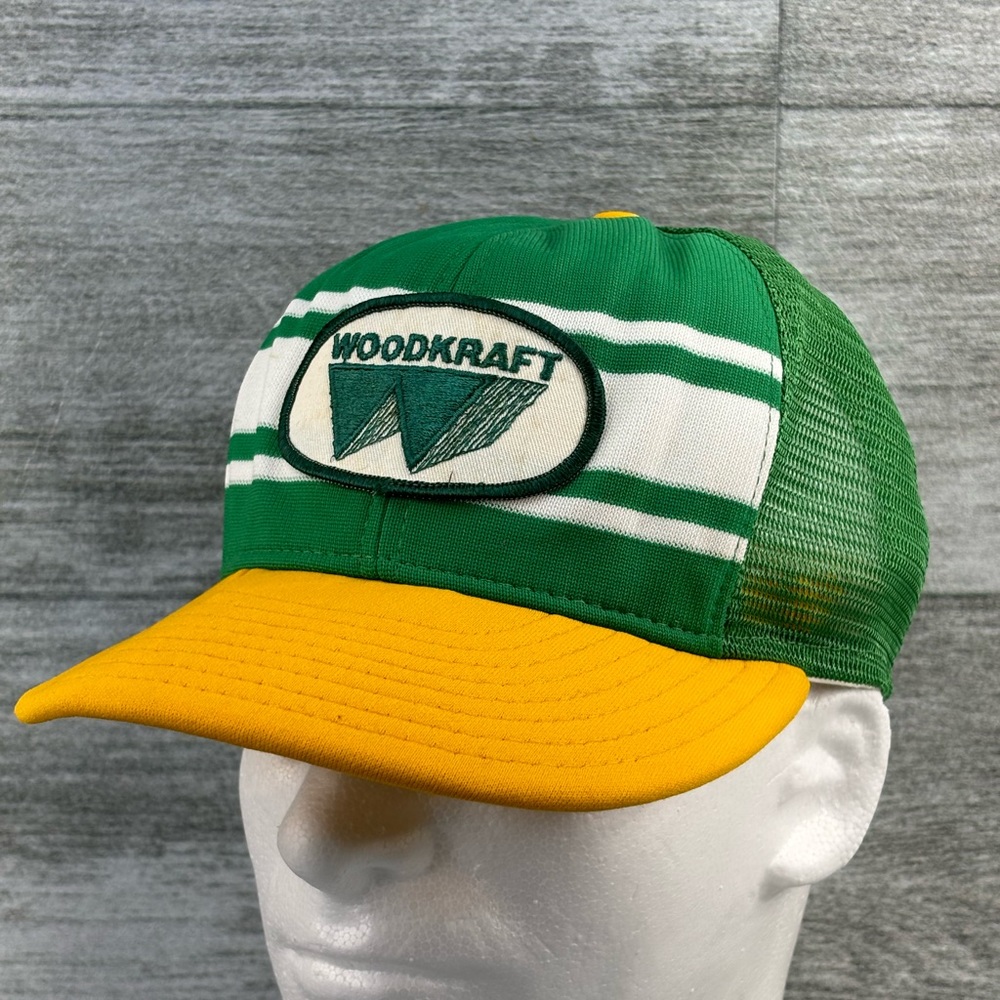 VTG Woodcraft Patch AJD Superstripe Mesh Adjustable Snapback Trucker Hat USA
